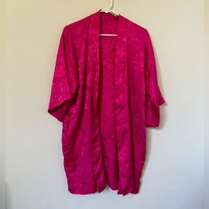 Magenta Pink Floral Satin Kimono Duster Robe